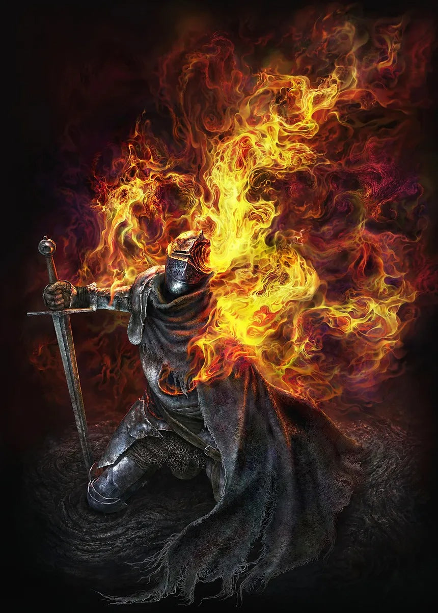 Knight in Flames metal poster artwork